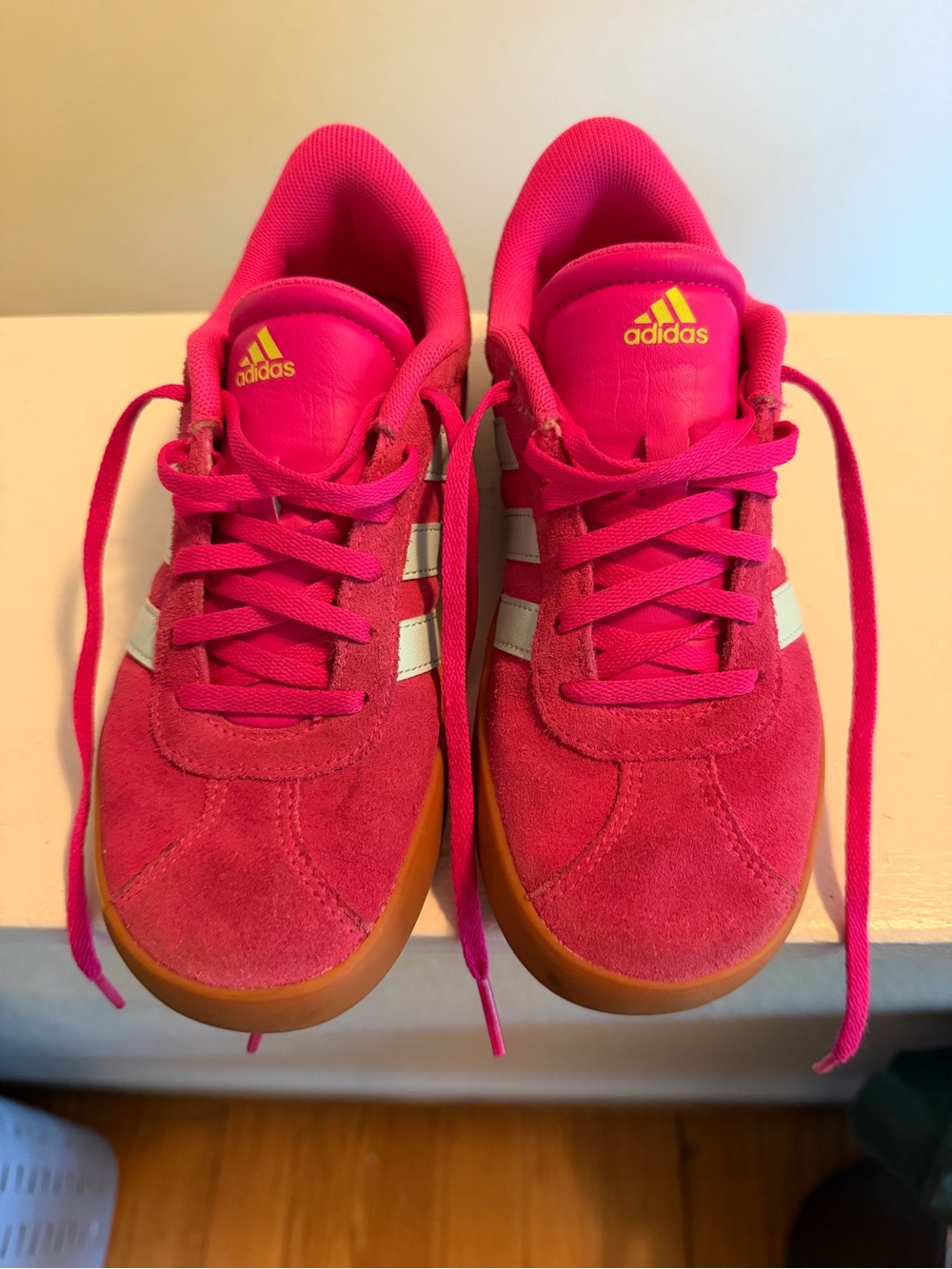 Girls suede hot pink adidas lightly used 3.5
